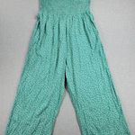 Angashion Womens Jumpsuit Large Green Polka Ruffles Strapless Smocked Wide Leg Photo 3