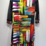 Olivier Philips Bright Colorful Paint Strokes Dress 3/4 Mesh Sleeves Art to Wear Size M Photo 3
