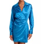 AQUA ‎ Blue Floral Print Long Sleeve Wrap Mini Dress - Women's Size M Photo 3