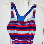 Maxine of Hollywood  Swimsuit 16 Striped One-Piece Blue Red White Racerback Photo 1