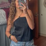 Free Kisses Black Silk Gold Chain Halter Top Photo 0