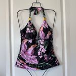 B2prity Halter Tankini Swimsuit for Women Tummy Control Floral Black Purple L Size L Photo 1