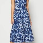 Gap A-Line V-Neck Linen Adjustable Straps MIDI Dress Tie Dye Blue/White 4 NEW Photo 0