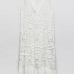 ZARA  V-Neck Contrast Crochet Knit Lace Midi Dress White Size S NWT Photo 3