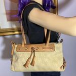 Dooney & Bourke Dooney Bourke Small DB Tassel Zip Top Tote Sand Tan Canvas Saddle Tan Leather Photo 8