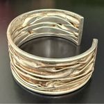 Vintage 925 Sterling Silver Modernist Brutalist Wrinkled Rippled Cuff Bangle Photo 5