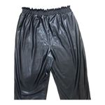 Ellen Tracy Women Black Faux Leather Pants Size M Paper Bag Waist Stretch Pocket Photo 6