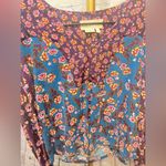 Anthropologie  Blouse Top Maroon Pink Floral Shirt Size medium Long Sleeve V Neck Photo 6
