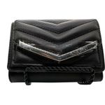 Nine West Black Quilted Trifold Wallet Silver Tone Logo New Photo 0