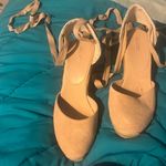 ALDO  wedges with tie straps. About three inches at the heel. Tan color. Size 10 Photo 1