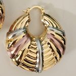 Gold Chunky Hoop Earrings Tricolor Accent Photo 1