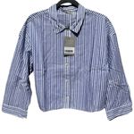 Everlane NWT  Women PJ Top Shirt Medium Striped Woven Cotton Boxy White Blue S Photo 3