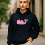 Pink Whale Navy Blue Hoodie Pullover Sweatshirt PRAIRIE MOUNTAIN ~ Size MEDIUM Photo 1