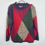 Vintage Casual Corner Knitted by Hand Patchwork Sweater Cable Knit Bobble Red Size XL Photo 1