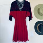 ASOS Deep Red & Black Lace Fit & Flare V-Neck Christmas Party Dress | Size: 6/S Photo 6