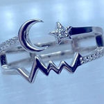 Crescent Moon And Star Sterling Silver CZ Ring Size 6,7,8 Photo 0