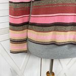 Emma James  Petite Striped Multicolor V Neck Sweater Pink Brown Large Photo 5