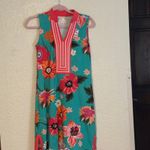 Spartina 449 Spartina Turquoise Floral V-Neck Sleeveless Dress XS Cotton Blend Embroidery Photo 2