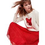 Aritzia Little Moon Red Floral Lace Pleated Midi Skirt Size Photo 11