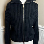 Zadig & Voltaire Zadig Voltaire Black Chunky Knit Zip Up Sweater Cheri Rainbow Heart Back Cozy Photo 0