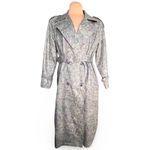 London Fog Vintage 70s Floral Jacquard Trench Coat Gray Purple Belted 10 Petite Photo 14