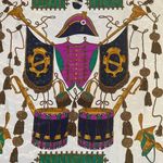 VTG 1970's Coat of Arms Scarf Polyester Iridescent White Blue Gold Square 33” Photo 7