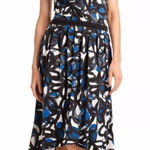 Trina Turk S Blue Black White Abstract Flower Surplice Jersey Knit Keegan Dress Photo 0