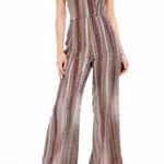 Luxxel Brown, Red and Blue Striped Aztec Wide Leg Jumpsuit Large Photo 0
