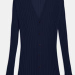Theory Navy Ribbed Knit Button Front Cashmere Cardigan Chic Sophisticated P Photo 0