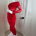Unbranded Mesh Ruched Maxi Dress See Threw Off Shoulder Long Sleeve Size M. B12 Red Size M Photo 2