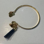 Shiraleah ‎ Gold Bangle Bracelet with Navy Blue Tassel and Coin Charms Boho Style Photo 0