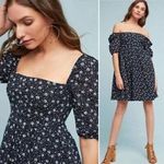 Maeve Iillian Eyelet Floral Dress Black White Puff Sleeve Cotton Size 8 Blue Photo 1