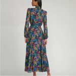RTR Saloni Jacqui B Long Sleeve Multicolor Feather Print Side Slit Maxi Dress 2 Blue Photo 1