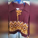 SO  Maroon & Gold Cropped Fair Isle Tie Up Sweater Size L Photo 11