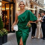 Cupshe  Women’s Wedding Guest Dress One Shoulder Satin Cocktail Sz Small Green Photo 2