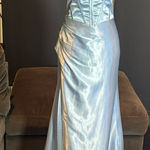 Women’s Light Blue FullLength Prom Party Dress CrissCross Straps Leg Slit Size 4 Photo 0