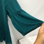 Faded Glory  Satin Blouse Bell Sleeve Teal 2x tassel tie Photo 1