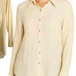 Anne Carson  Vintage Light Cream Crinkled Silk Button-Down Shirt M Photo 0