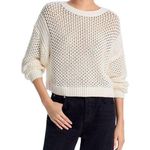 AQUA Women's Ivory Open Knit Cropped Sweater Size S Cotton Blend Photo 0