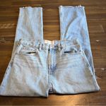 Everlane Straight Leg Jeans Pants Fringe Distr Hem Light Wash 27 High Rise Photo 3