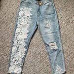 The Vintage Shop Distressed Denim Jeans With Hand Embellished Lace Added Large Photo 1