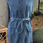 Soft Surroundings Blue Chambray Denim Button Up Sleeveless Waist Tie Midi Dress Photo 0
