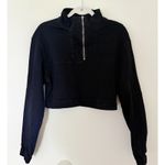 8th of LA Black Denim Cropped Pullover Jacket Quarter Zip Elastic Cuff Sz L Size L Photo 0
