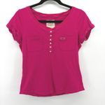 Hollister Y2K Baby Tee Pink Henley Pocket T Shirt Short Sleeve Preppy Sz Small Photo 1