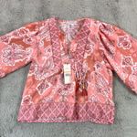 Nanette Lepore NWT  Top Blouse S Small Pink Paisley Tassel Tie V Neck School Boho Photo 0