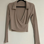 Abercrombie & Fitch Soft A&F Rugby Polo Plunge Wrap Ribbed Top Size Medium Tan Photo 0