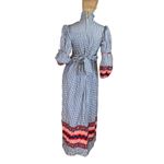 VINTAGE 1970'S BLUE, WHITE & RED GINGHAM PRINT RAE DOLLS COTTON PRAIRIE DRESS S Blue Photo 5