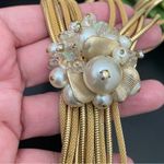 Vintage Unsigned Vendome Multistrand Faux Pearl Gold Mesh Chain Tassel Necklace Photo 13