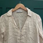 ZARA  button down beige linen fringe top Photo 8