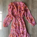 LC Lauren Conrad  Pink Orange Floral Ruffle Belted Mini Dress Size S garden party Photo 3